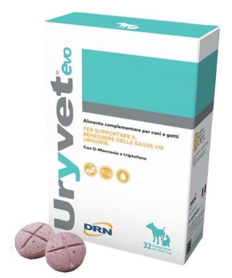 DRN | Uryvet Evo 32 cpr da 1500 mg, alimento complementare per cani e gatti per supportare la funzionalità delle basse vie urinarie, con D-Mannosio e Triptofano