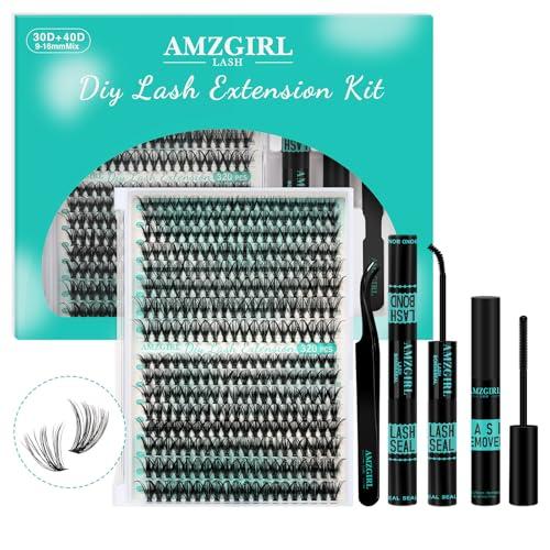320PCS Kit Ciglia Extension 3040D DIY Kit Extension Ciglia Ciglia Finte Ciuffetti Extension Ciglia Nero Bond e Seal Glue Remover Pinzette(3040D, kit 9-16 mm)