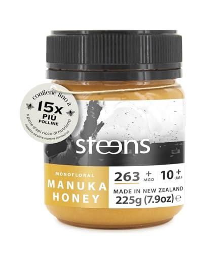 Steens Miele di Manuka - MGO 263+ - Puro Miele Manuka grezzo 100% certificato UMF 10+ - Invasettato e sigillato in Nuova Zelanda - Manuka Honey - 225 g