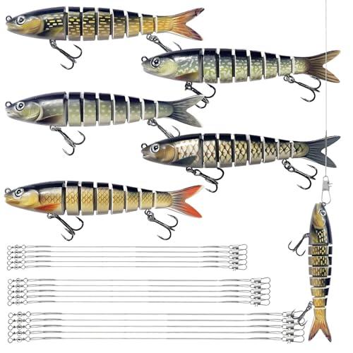 5 Esche Artificiali Spinning Pesca Accessori Artificiali Spinning Mare 15 Pezzi di Cavetto Acciaio Pesca Swimbait è Adatta per Barracuda Spigole e Specie Simili per Acqua Dolce Che Salata