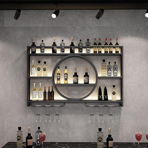 MANGGUO Espositore per vino moderno da parete in metallo, scaffale da bar con scaffali sospesi in vetro, espositore in ferro, scaffali per portabottiglie Black 100x15x80cm