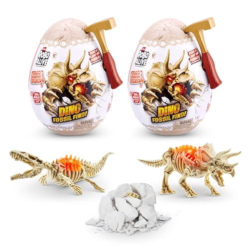 ROBO ALIVE Mini Dino Fossil Find di ZURU Scavare e scoprire per bambini dai 4 agli 8 anni, Scavi di fossili preistorici, giocattoli educativi, ottimo kit scientifico (2 Pack, Mosasaur & Triceratops)