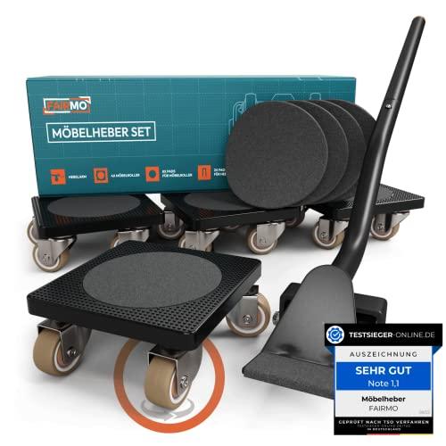 L'innovativo sollevatore mobili di FAIRMO - 4 ruote per mobili e 1 sollevatore mobili (incl. cuscinetti antiscivolo) - Ruote rivestite in TPE - Set con ruote per spostare mobili (1)