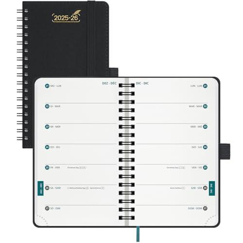 BEZEND Agenda Settimanale 2025 2026 Tascabile Spirale, A6 15,5 x 9 cm, 18 Mesi Diario Scuola Piccola con Doppio Orario da Lug.25 a Dic.26, Copertina Morbida in Pelle PU - Nero