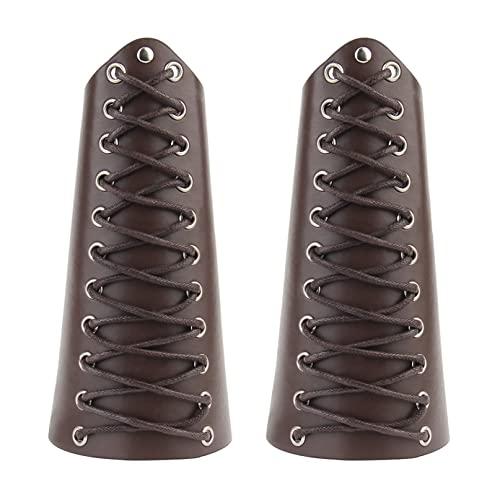 COSFAN 2 pezzi parabraccia in pelle, parabraccia per tiro con l'arco vintage, armatura per braccio in pelle punk, cinturino regolabile, equipaggiamento protettivo per tiro con l'arco (Marrone)