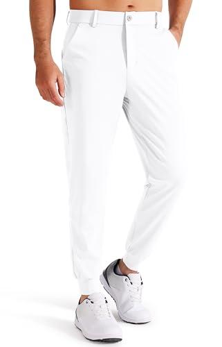Libin Pantaloni da Golf da Uomo Elasticizzati Slim Fit Jogging Pants Sportivi Abito Pantaloni Lunghi Jogger Tessuto Pants con Tasche, Bianco M