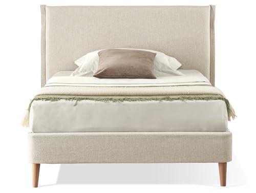 EVERGREENWEB Letto Piazza e Mezzo in doghe in legno con Testata e rivestimento in tessuto Beige | facile da montare |Adatto per materasso cm 120x200 | Letto di Design |Mod. Parigi