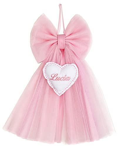 Fiocco Nascita Bimba in Tulle Rosa con nome personalizzato ricamato