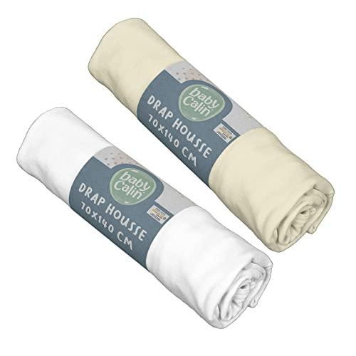 babyCalin - Set 2 lenzuola con angoli Bianco/Ecru 70x140x17 cm