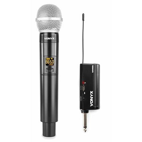 VONYX WM55 Microfono a Batteria Plug-and-Play UHF Wireless - con ricevitore Plug-in, 10 canali, Distanza da 30 a 50 m, Ideale per i servizi audio e sul palco