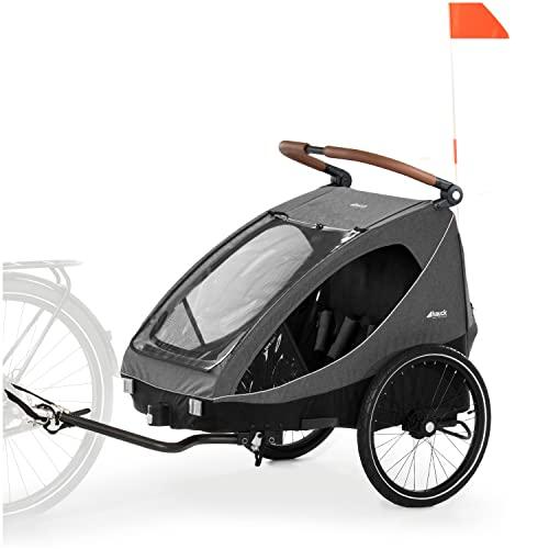 hauck Rimorchio Bici Bambini e Passeggino Dryk Duo - Da 6 Mesi a 120 cm o 22kg - Carrello Bicicletta Rimorchio con Gancio Traino, Ruota, Bandiera, Luce - Pieghevole, Portaoggetti XL - Grigio melange