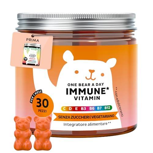 One Bear A Day Vitamin Immun – con Vitamina D, E, C, Vitamina B6, B12, Niacina, Biotina, Estratto di Propoli – 30 Pezzi (1 mese) – Vegetariane, Senza Zucchero – Bears with Benefits
