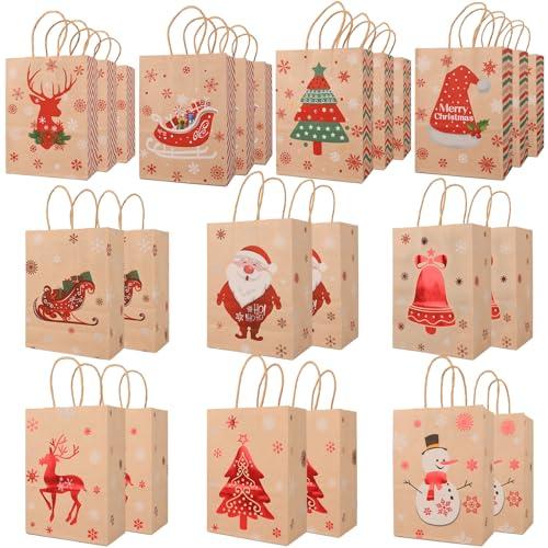 SENTAIMAO 24 sacchetti regalo natalizi in carta kraft, con manico, per confezioni regalo di Natale, forniture per feste di Natale
