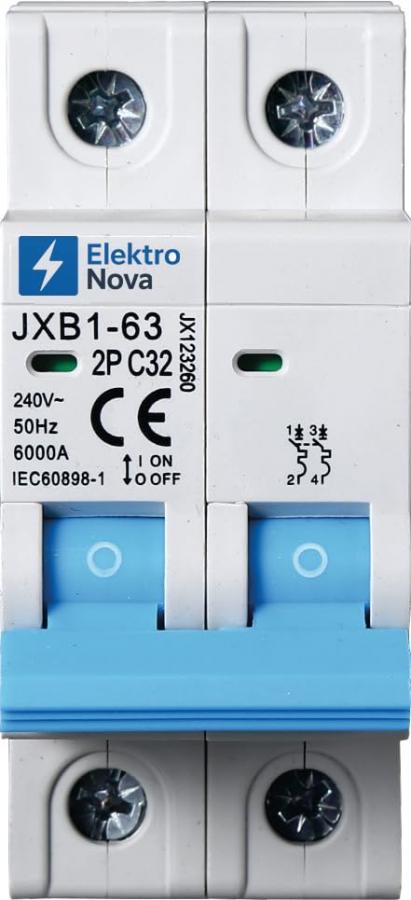 ELEKTRONOVA Interruttore Magnetotermico 2P C32 32A 6kA – 2 Moduli DIN – 220V