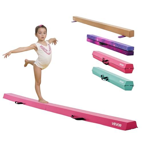VEVOR Trave di Equilibrio per Ginnastica per Bambini, Pieghevole, 2350 mm, capacità di Carico 90,7 kg, con Fondo Antiscivolo, Trave di Equilibrio con Borsa per Il Trasporto in Palestra, Rosa