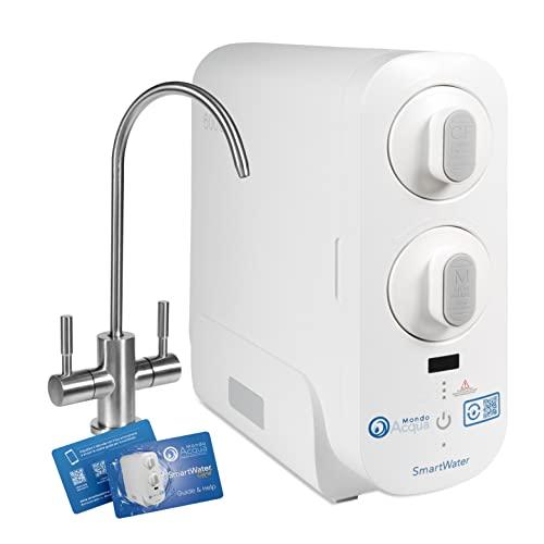 SmartWater depuratore acqua domestico, doppio sistema di filtrazione: osmosi inversa e microfiltrazione. Display per controllo parametri del residuo fisso. 2304 litri al giorno erogati
