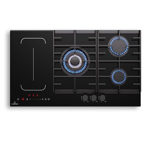 Klarstein MultiChef 5 - Piano Cottura A Induzione E Gas, 5 Zone, 3 Gas & 2 Induzione, Flexzone, Controllo Con Cursore, Stop&Go, Timer, Nero, 87,5 Cm, 10,6 Kw Totali