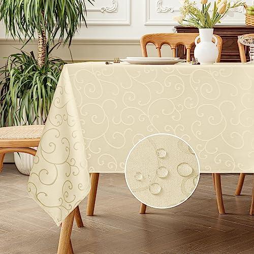 Romanstile Tovaglia Antimacchia 140x240 beige Rettangolare Tovaglie Copri Tavolo da Interno Elegante per Occasioni Natale Feste Giardino Esterno Compleanno Poliestere Idrorepellente 8-10 Posti