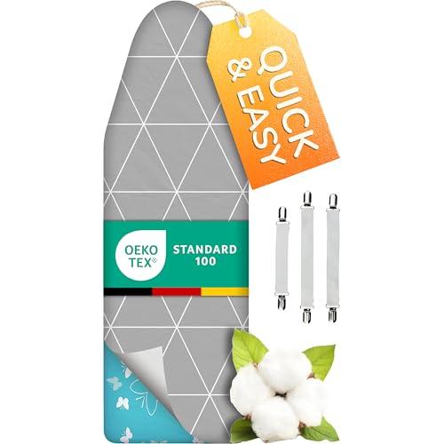 Housse de planche à repasser turbo super douce 5 couches 120 x 45 cm, vainqueur de comparaison en Allemagne, rembourrage en coton Öko-Tex, plus rapide avec réflexion thermique, 5 tailles, EasyFit +