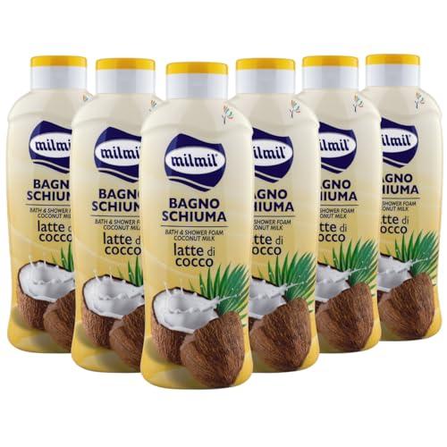 Milmil Bagno Schiuma, Fragranza Latte di Cocco, Dermatologicamente Testato PH Fisiologico - 6 x 1000 ML
