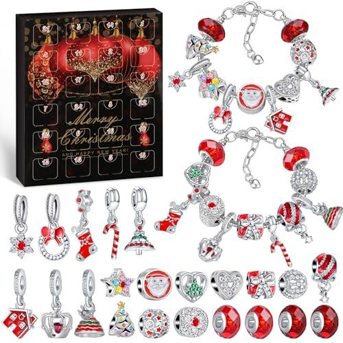 Hymarvo Calendario Avvento 2025 Bambina, Calendario dell Avvento Gioielli Kinder Bambini, Calendari Avvento Braccialetti con Ciondoli Fai da Te Regalo Natale Ragazze 5 6 7 8 9 10 11 12 13 Anni