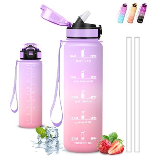 Borraccia 1 litro, Borraccia con Cannuccia, Senza Perdite, Bottiglia 1 litro Palestra, Facile da Trasportare, Water Bottle Motivazionale, Con Slogan Motivazionale, Borracce per Ciclismo, Campeggio