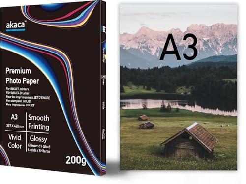 akaca Carta Fotografica Lucida Premium Glossy Photo Paper, A4 (210 x 297 mm), 200g, per Tutte Stampanti A Getto d'inchiostro
