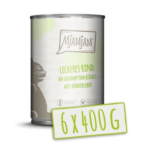 MjAMjAM - cibo umido premium per gatti - delizioso manzo con zucca al vapore, confezione da 6 (6 x 400 g), senza cereali con carne extra