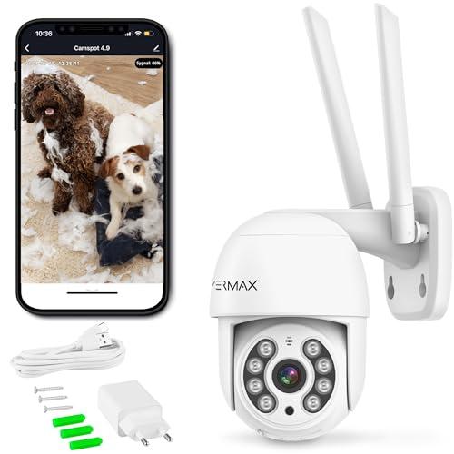 Overmax Camspot 4.9 Telecamera rotante da esterno WiFi Comunicazione bidirezionale, Resistente a pioggia e sole, Immagine Full HD, Racciamento degli oggetti, Modalità notturna a colori, Control da App
