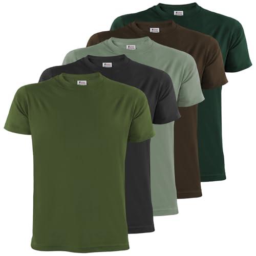ALPIDEX T-Shirt Magliette da Uomo Confezione da 5 con Girocollo - Taglie S M L XL XXL 3XL 4XL 5XL, Taglia:L, Colore:Forest