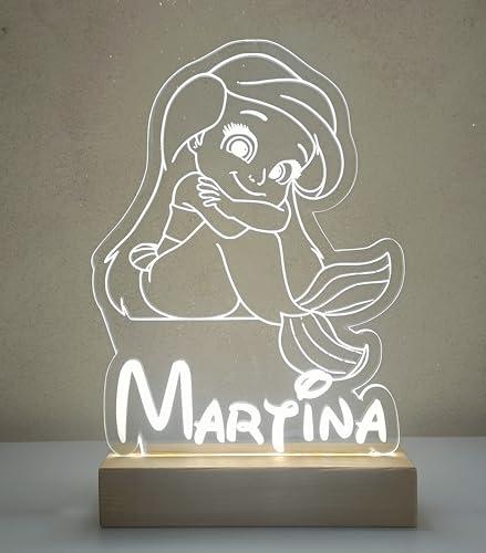 Lampada led personalizzata con nome inciso, ideale come luce notturna per la cameretta dei tuoi bimbi e per decorazione tavolo torta (Ariel)