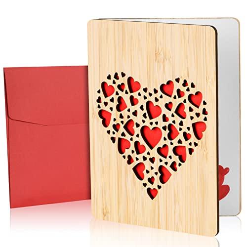 Vicloon Biglietto Auguri in Legno, Biglietto Anniversario, Biglietto d’Auguri d’Amore, Migliore Carte Regalo per Matrimonio, San Valentino, Compleanno e Festa della mamma, Regalo di Natale (Due Cuori)