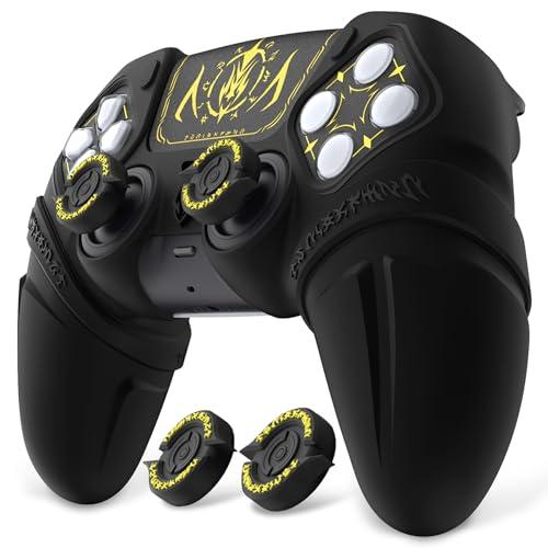 PlayVital Cover Skin per ps5 Controller,Custodia Protettiva Silicone Antiscivolo per ps5 Joystick&Copri Levette Analogiche&Adesivo Touchpad(Runes)-Compatibile con Base di Ricarica-Nero