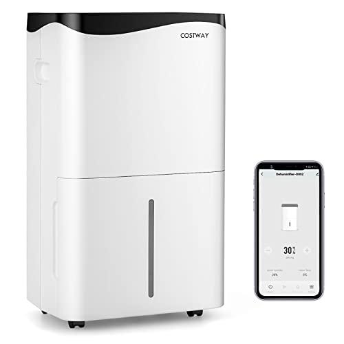 COSTWAY Deumidificatore Casa 50 L/24H 60 ㎡, Deumidificatore Ambiente con 4 Modalità e 2 Velocità, Pannello Touch o Controllo Wifi, Timer 24 H, Protezione Straripamento e Tubo di Scarico
