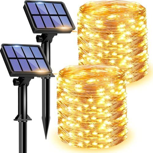 [2 Pacchi] Luci Solari Esterno, Litogo 12m 120 LED Catena Luminosa Esterno Filo Luci Led 8 modalità Lucine da Esterno Decorative Per Giardino, Natale, Patio, Cancello, Cortile, Matrimonio, Festa