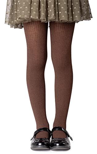 NOQ Collant per ragazze in maglia tinta unita Calze bambini opache calde per la scuola Spettacolo di danza classica Nursery, Chocolate 134/140 cm