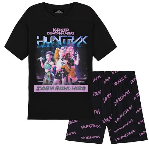 KPop Demon Hunters Ufficiale Huntrix Pigiama Bambina 5-14 Anni, 2 Pz Pantaloncini e T-Shirt Pigiamone, Regalo Ragazza (9-10 Anni, Nero Huntrix)