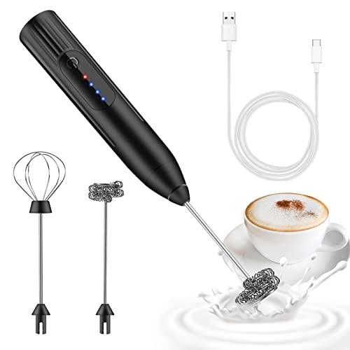 EBUYFIRE Montalatte Elettrico, Frullino Elettrico USB Ricaricabile Schiumatore Latte, 3 Velocità Regolabile 2 Fruste Elettriche Per Cappuccino, Caff