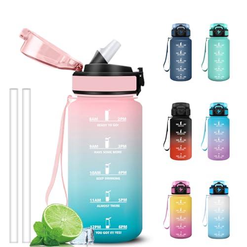 Grsta Borraccia 500ml, A Prova di Perdite Borraccia Bambino, Bottiglia Motivazionale con Cannuccia, Facile da Pulire, Borracce con Indicatore del Tempo per Ufficio, Lavoro, Scuola