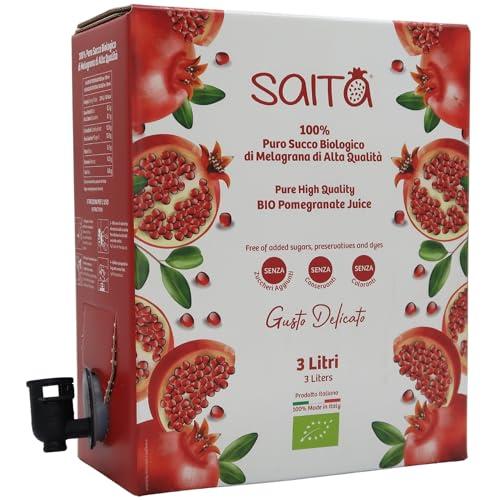 Saita Succo di Melograno 100% Puro Biologico, Succo di Frutta Senza Zuccheri Aggiunti, Vitamina C Naturale, Vegan Superfood Detox, Bag in Box 3 l, Delicato, Made in Italy