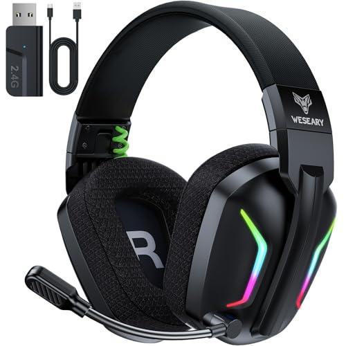 WESEARY WG1 Cuffie Gaming Wireless, 2,4 GHz Cuffie Gaming con Microfono per PS5, PS4, PC, Switch, Mac, Mobile, Cuffie per PS5 con Stereo, Cuffie Bluetooth Over Ear con Luce LED, Batteria da 50 Ore