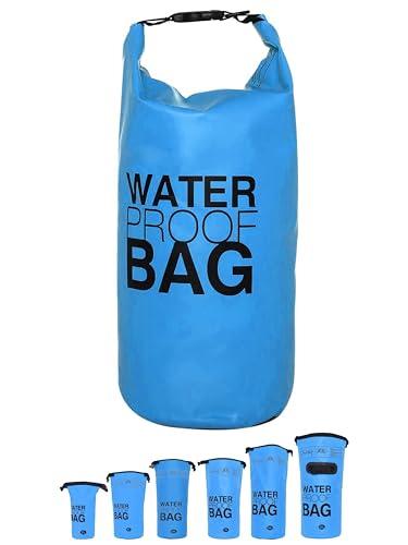 DonDon Dry Bag Borsa Impermeabile da 2l, 5l, 10l, 15l, 20l, 30l con Tracolla - Blu Chiaro 10 Litri