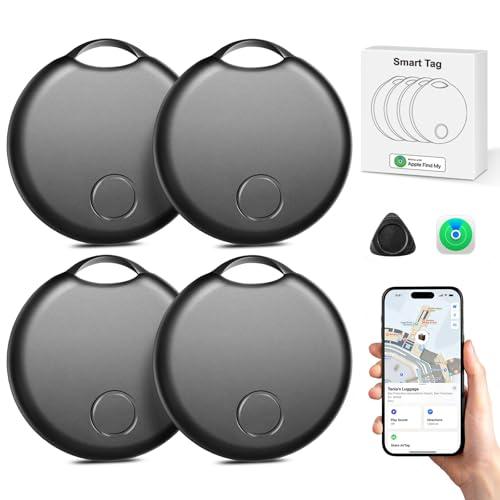 Air Tracker Tag, Smart Tag Funziona con Apple Dov'è (Solo iOS), 365 giorni di autonomia, Localizzatore per Chiavi,Bagagli,Valigie,Portafogli,Batteria Sostituibile,Impermeabile IP67,4 Pezzi, Nero