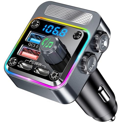 Gizmovine Trasmettitore FM Bluetooth per Auto,5.3 Adattatore Bluetooth Auto,Auto Rafforzamento del Basso,Caricatore Auto Accendisigari PD 36W QC 18W,Microfoni Riduzione del Rumore