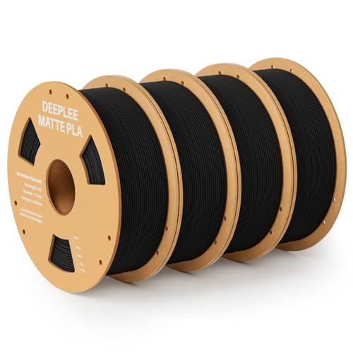DEEPLEE Filamento Matte PLA 1,75 mm, Opaco PLA Filamenti per Stampante 3D con Precisione Dimensionale +/- 0,02 mm, per la Maggior parte delle Stampanti 3D FDM, 4KG(1kg/bobina) Nero