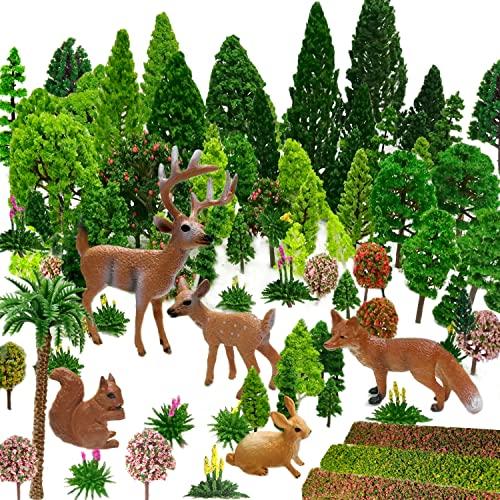OrgMemory Modello Misto Alberi, 70 pz, 4-16 cm, Animali del Bosco Miniatura, Alberi Finti Diorama, Modello Treno Scenery, per Progetti Senza Basi, Paesaggio DIY, Paesaggi in Miniatura