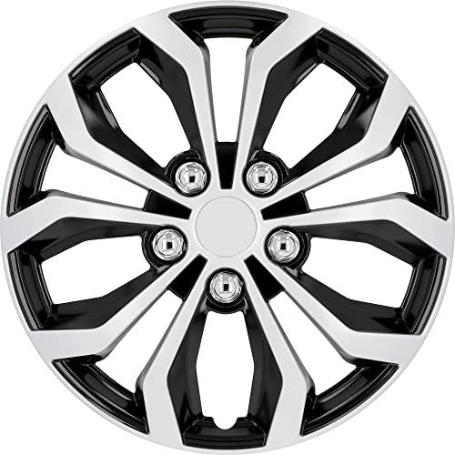 Cartrend 75568 Daytona - Coprimozzi per ruote auto, Fissaggio a 6 piedi con anello, Nero/ Argento, 15
