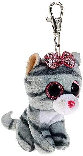 Ty - Anello porta chiavi di Peluche - Beanie Boos Clips - Gatto - Kiki - Grigio - Occhioni e fiocchetto rosa glitter - Il peluche con gli occhi grandi scintillanti - 12 Cm - 35243