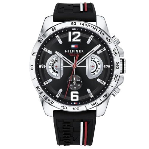 Tommy Hilfiger Orologio analogico multifunzione al quarzo da uomo con cinturino in silicone Nero - 1791473