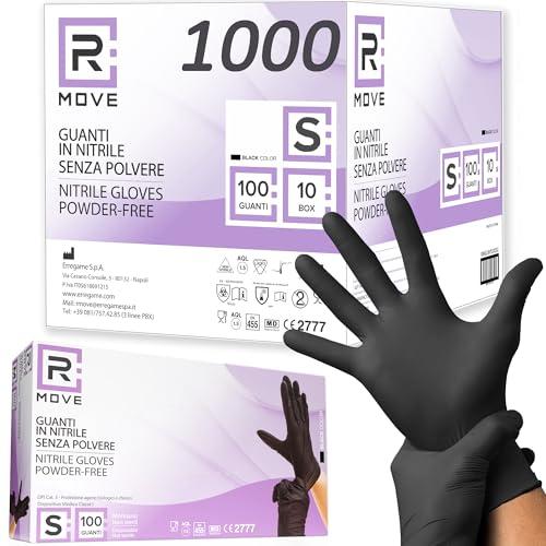 RMOVE 1000 guanti in Nitrile Neri S senza polvere, senza lattice, ipoallergenici, 10 box da 100 guanti monouso per Estetisti, Tatuatori, Ambiti Medici